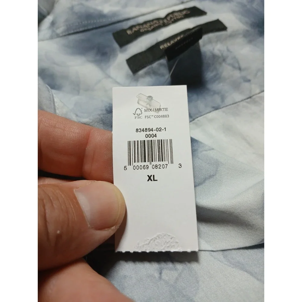 Banana Republic Men XL Organic Cotton Resort Shirt Camp Tie Dye Blue Gray 834894